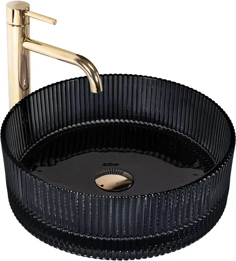 Lavoar pe blat Rea Ingrid sticla securizata rotund 36 cm negru lucios