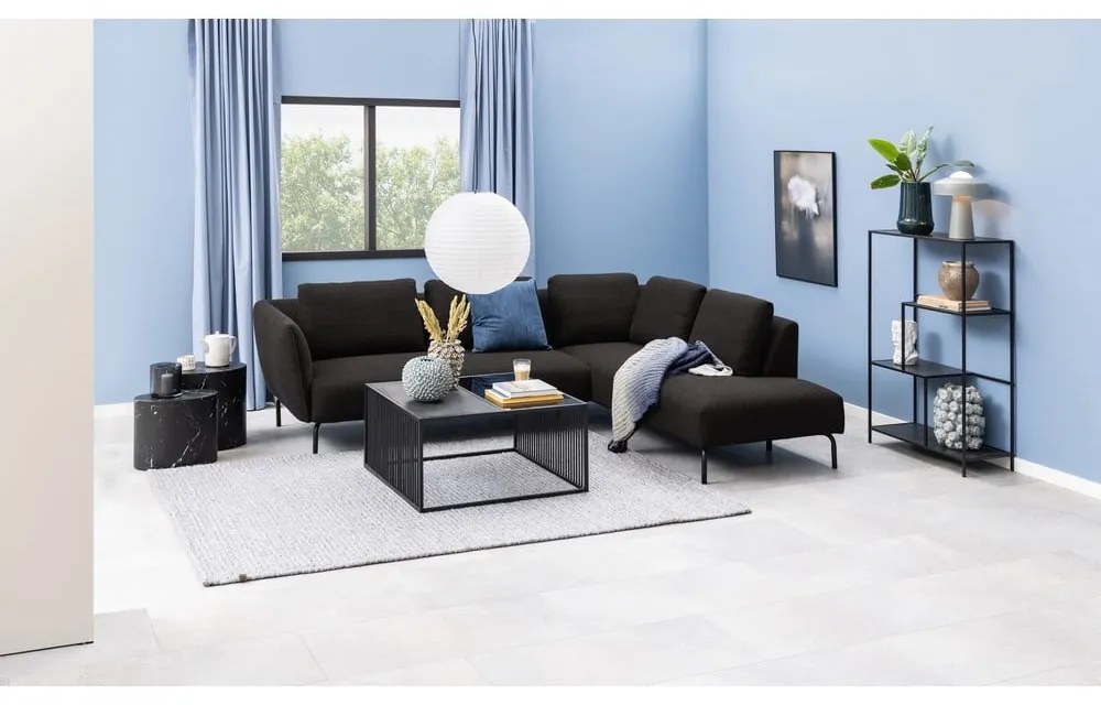 Măsuță de cafea neagră cu blat din sticlă 80x80 cm Strington – Actona