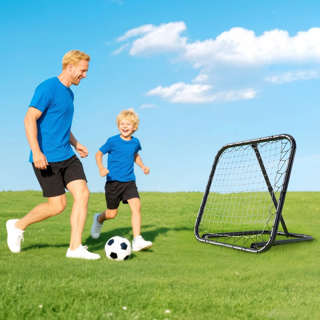 HOMCOM Rețea de Ricoșeu pentru Fotbal, Rețea de Fotbal Ricoșeu și Pliabilă cu Unghi Reglabil în Metal, pentru Antrenament Baseball și Volei, 78x84x65-78 cm, Negru | Aosom Romania