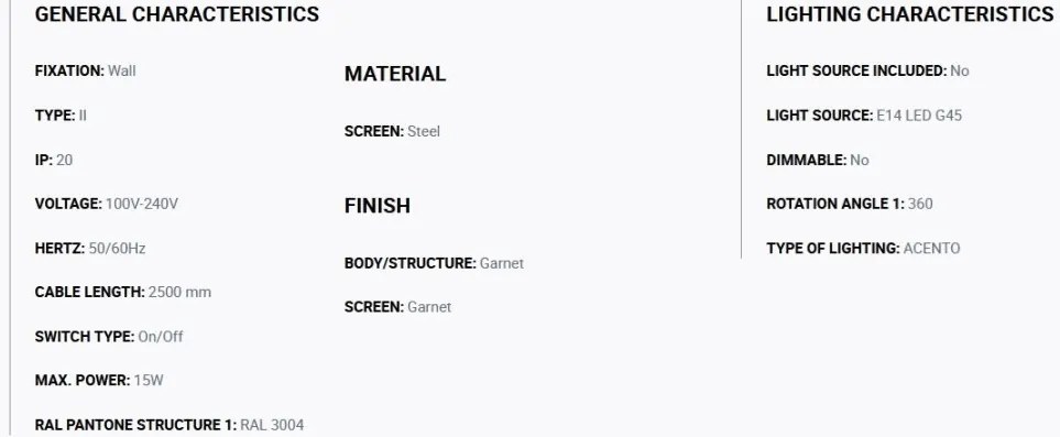 Aplica de perete mobila directionabila MATILDA burgandy