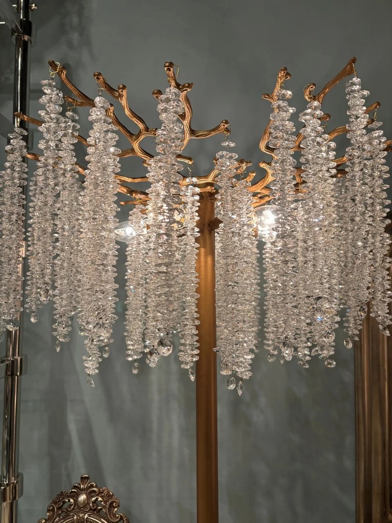 Lampă de masă din metal, auriu, cu cristale din sticlă, 85 x 56 cm, „Cascade”