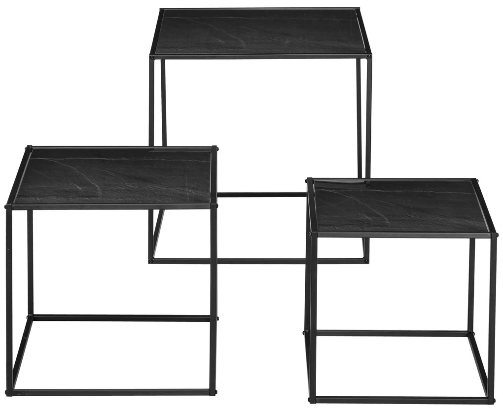 HOMCOM Set de 3 Măsuțe Suprapuse Negre, Mese Laterale Stivuibile pentru Canapea, Design Modern și Versatil | Aosom Romania