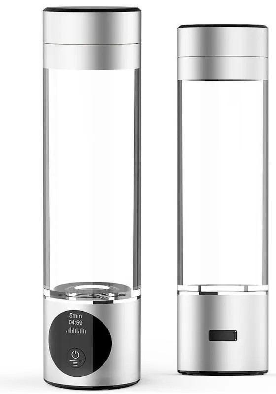 Sticla pentru apa portabila cu hidrogen Elixir, 1.2W, Baterie 1800 mAh, 260 ml, Afisaj OLED, Incarcare USB, Argintiu