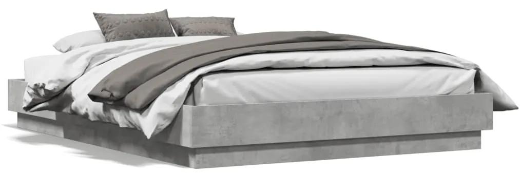 3209817 vidaXL Cadru de pat cu lumini LED, gri beton, 135x190 cm