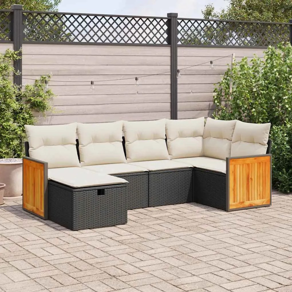 3326025 vidaXL Set mobilier de grădină cu perne, 6 piese, negru, poliratan