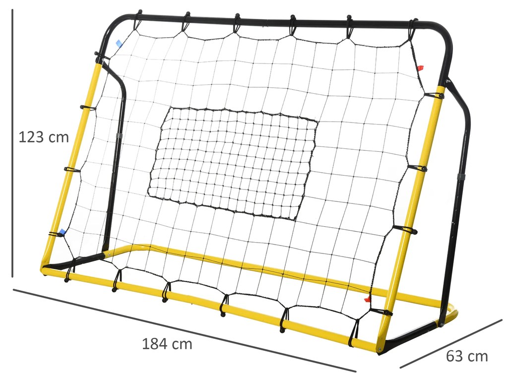 HOMCOM Filet de rebot de fotbal, 184L x 123H cm, rebot de fotbal, 5 unghiuri reglabile de la 60° la 90°, galben și negru | Aosom Romania