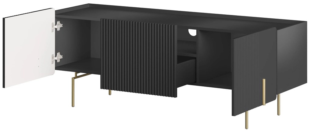 Dulap TV Malmi 150 cm - negru mat / picioare aurii