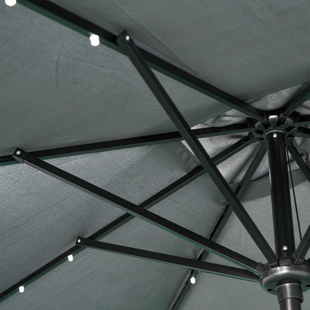 Outsunny Parasol de grădină Parasol drept 3 x 2 m luminos rectangular inclinabil cu LED solar oţel poliester de înaltă densitate gri | Aosom Romania