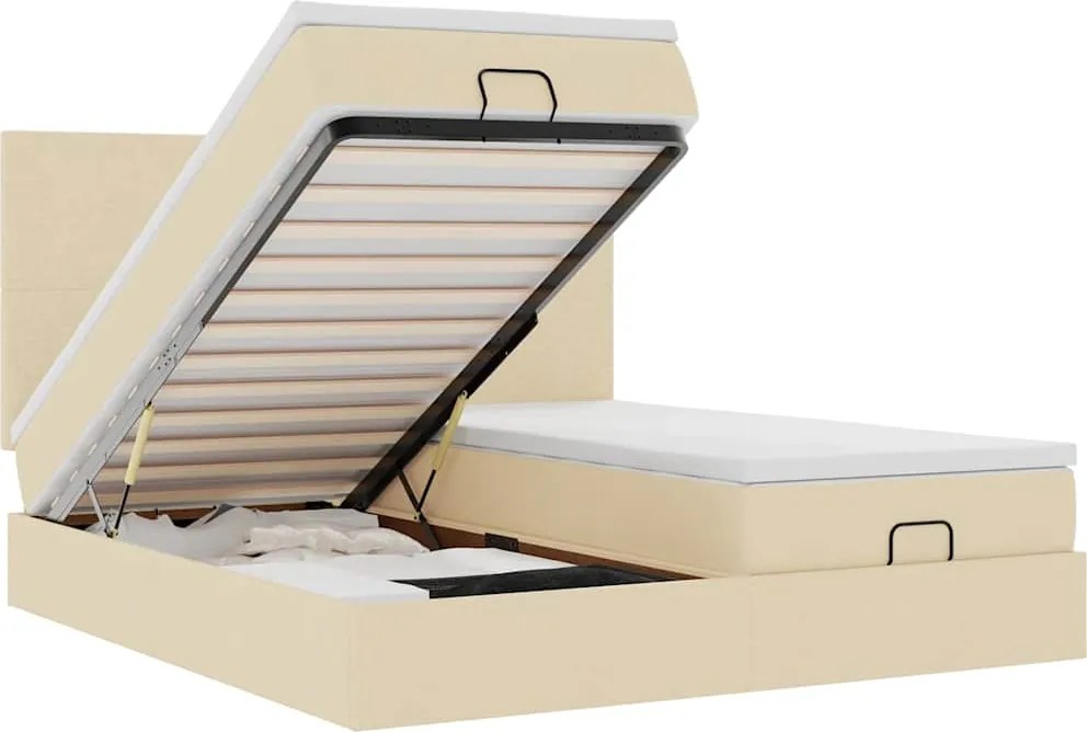 vidaXL Cadru de pat otoman cu saltele crem 200x200cm stofa