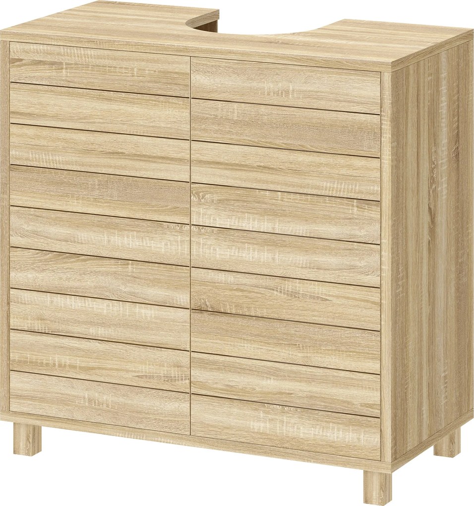 HOMCOM Dulap sub lavoar cu poliță reglabilă, uși cu lamele și deschidere prin presiune pentru lavoar cu piedestal sau perete | Aosom Romania