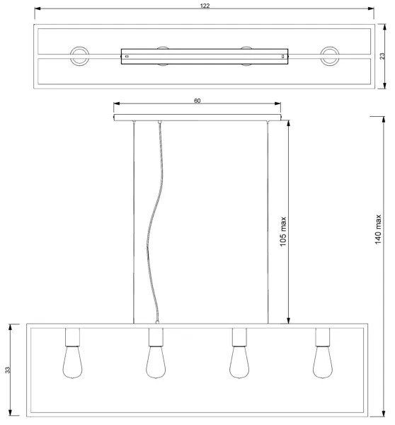 Lustră pe cablu FRAME 4xE27/60W/230V neagră