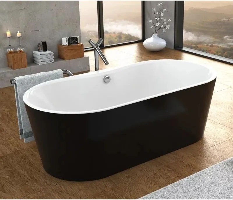 Cada freestanding Kolpasan Comodo negru si alb 185x90 cm