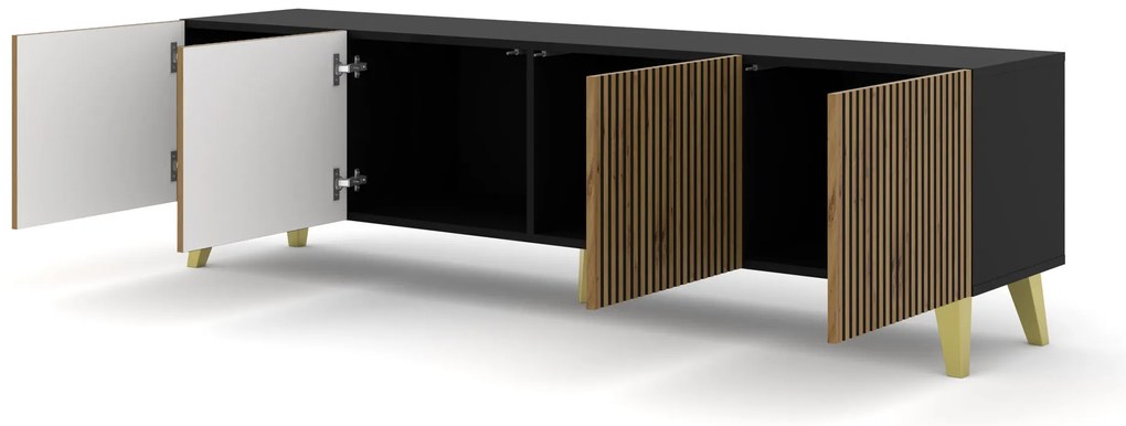 Masă TV F 4D 200 Rowanna (Negru + Stejar artisan + Auriu). 1125081
