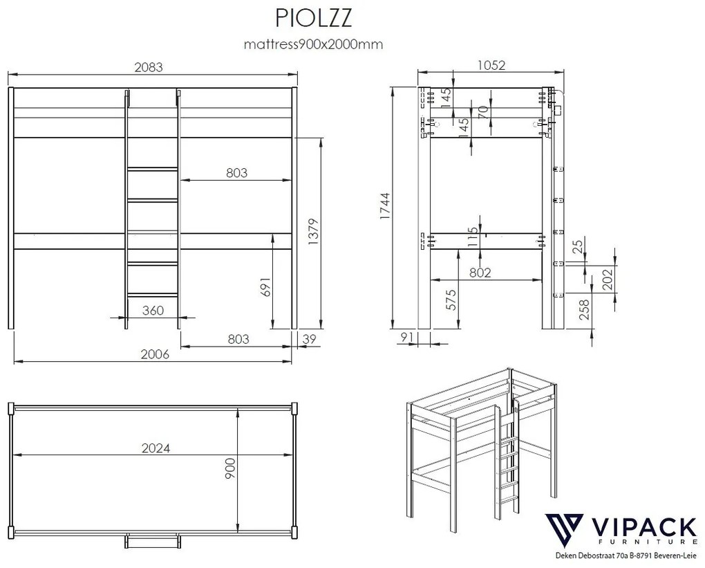 Pat copii PINO LOFT FĂRĂ CANAPEA EXTENSIBILĂ 90 X 200 CM ALB