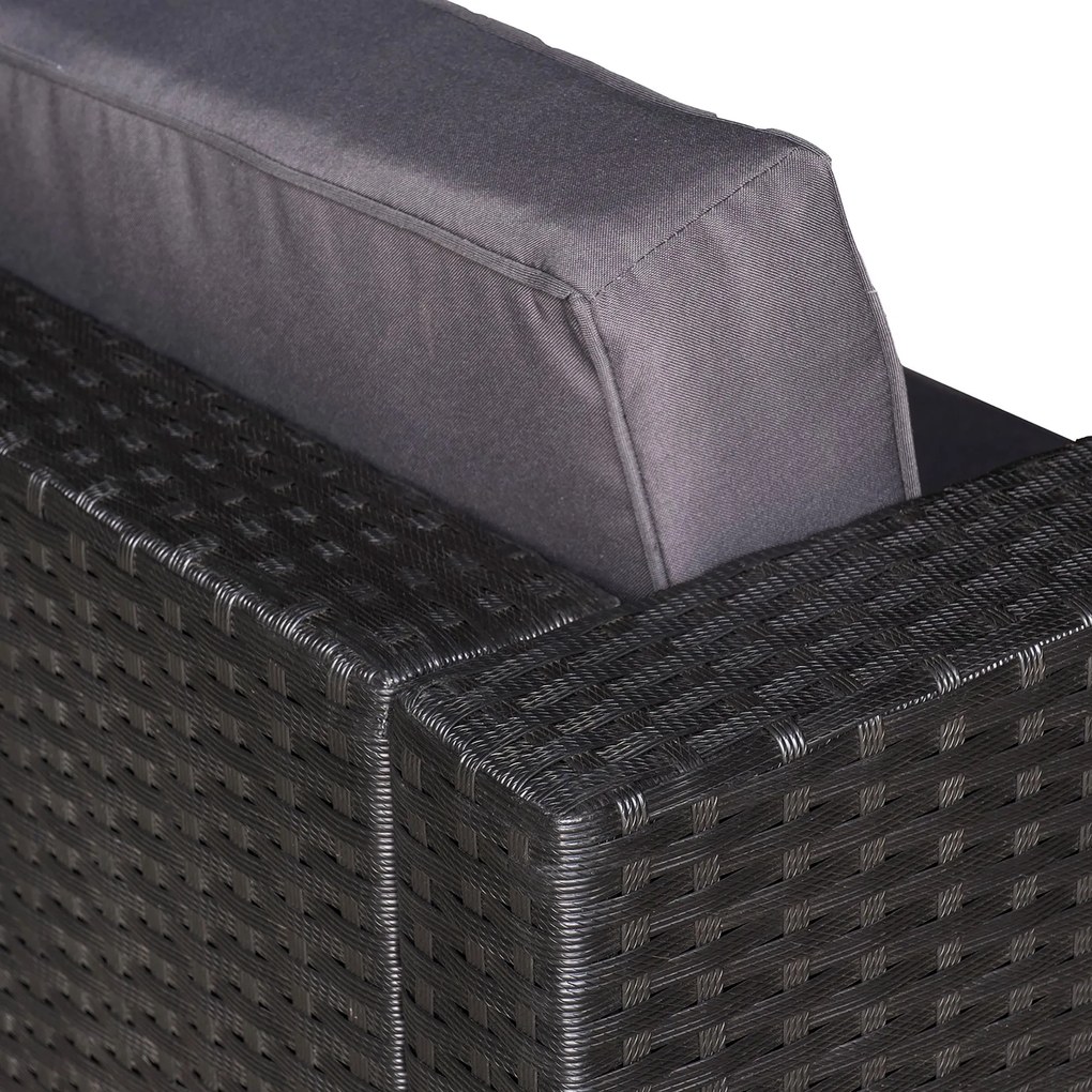 Outsunny Set Mobilier de Gradina din Ratan PE de 3 Piese cu 2 Fotolii de Exterior, Masuta pentru Cafea cu Sticla si Perne, Negru