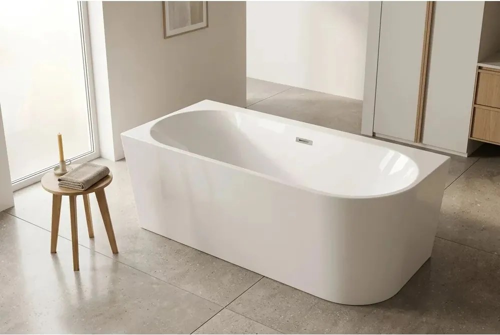 Cada freestanding Rune Birka acril alb lucios 170x75 cm montaj stanga lipita de perete, BTW