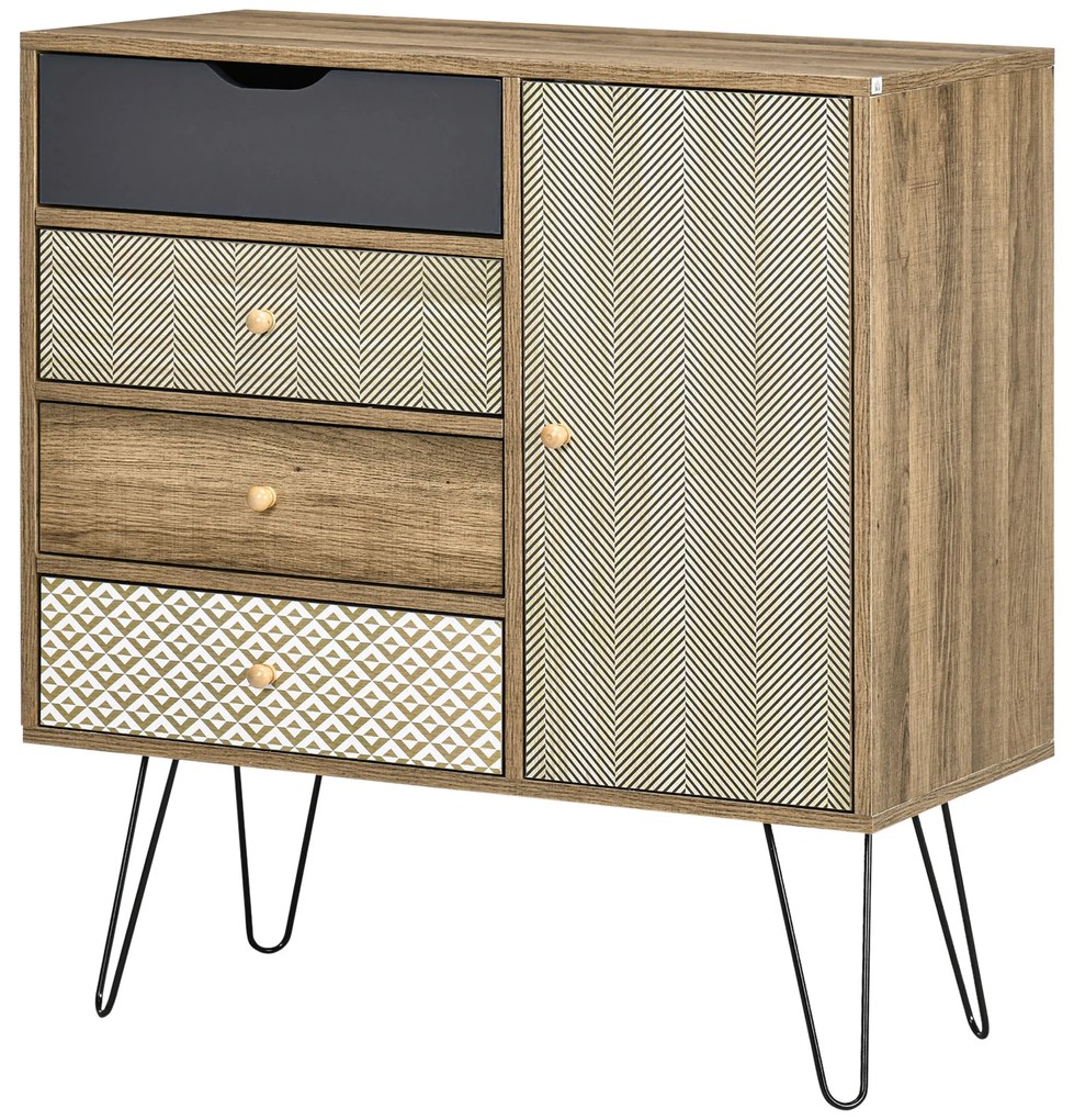 HOMCOM Comodă de depozitare bufet cu 4 sertare și 1 canapea - picioare din sârmă neagră stil boem 79 x 39 x 86 cm maro | Aosom Romania
