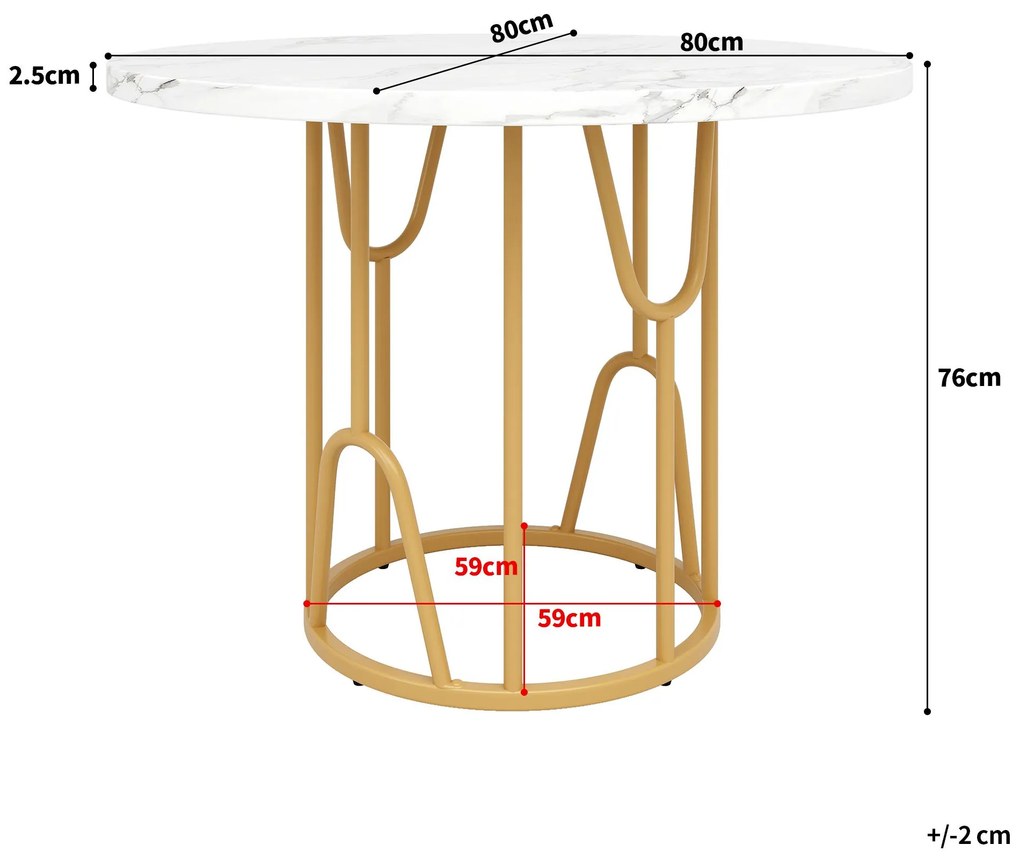 Masă rotundă pentru 4 persoane, Alb+Auriu | Aosom Romania