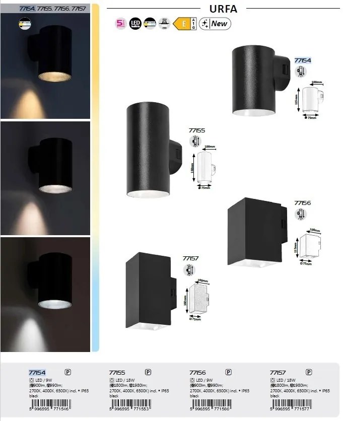 Aplica LED iluminat exterior ambiental, Protectie IP65 Urfa II negru