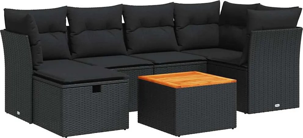 vidaXL Set canapele de grădină cu perne, 7 piese, negru, poliratan