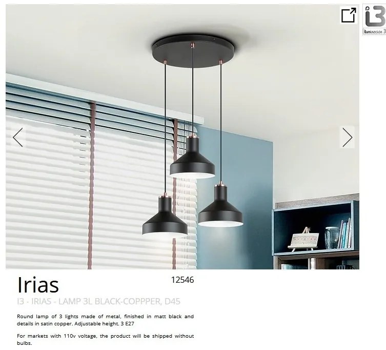 Lustra suspendata din metal design moderm Irias 3L negru/cupru