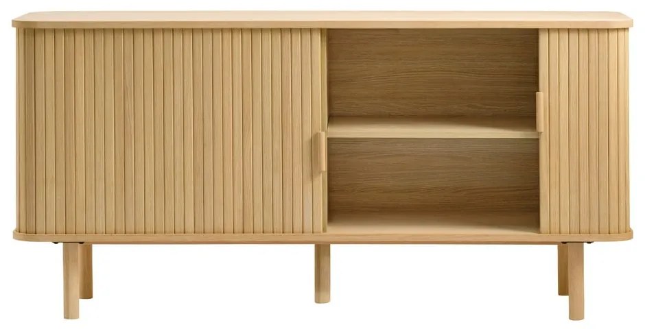 Comodă joasă cu aspect de lemn de stejar cu ușă glisantă 76x160 cm Cavo – Unique Furniture