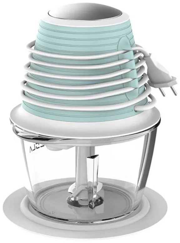 Tocator electric de alimente Tesla FC510BWS, 350 W, 1 L, Sticla, Lama dubla, Alb/Menta