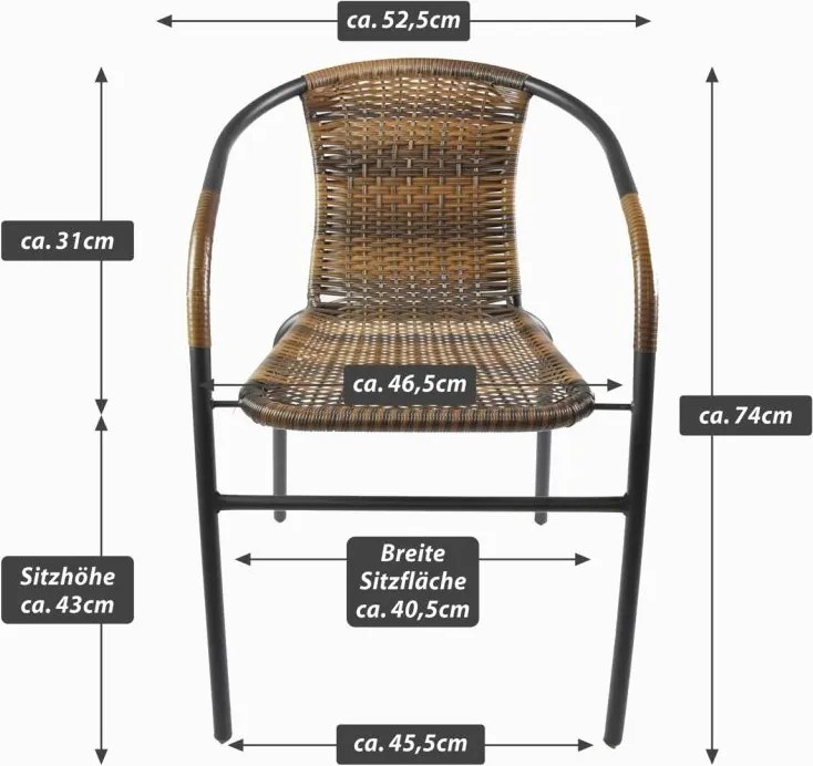 Set de scaune bistro de grădină, stivuibile, maro, 4 buc