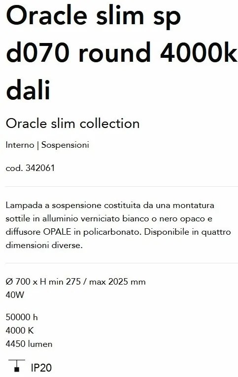 Lustra LED suspendata Oracle slim sp d070 round 4000k dali alba