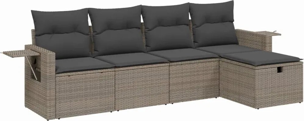 vidaXL Set canapea de grădină cu perne, 5 piese, gri, poliratan