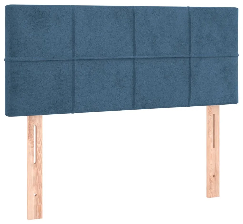 Pat box spring cu saltea, albastru inchis, 100x200 cm, catifea Albastru inchis, 100 x 200 cm, Cu blocuri patrate