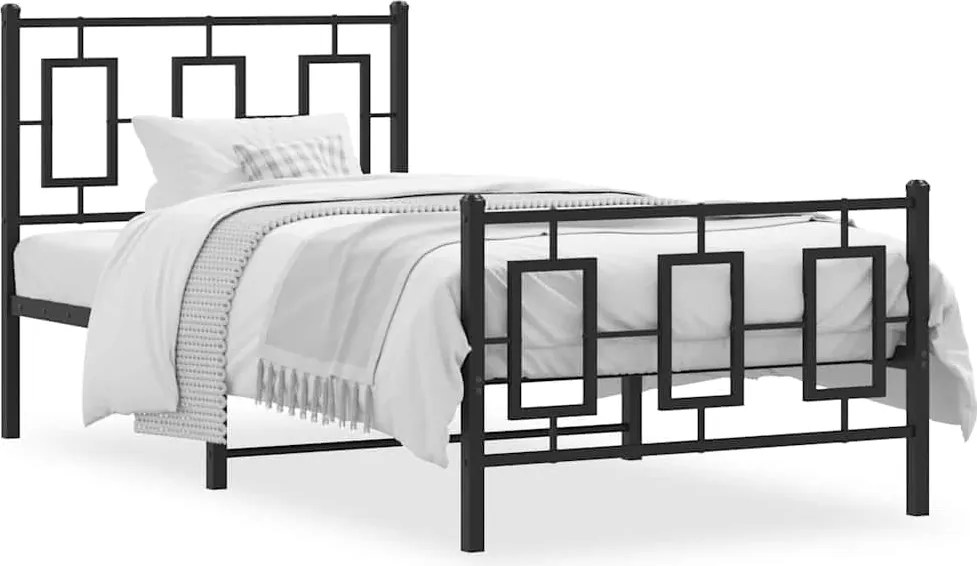 vidaXL Cadru pat metalic cu tăblii de cap/picioare, negru, 90x200 cm