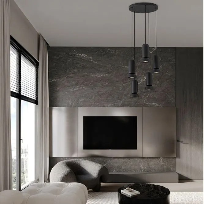 Lustra cu 5 pendule ceramica neagra PARLO