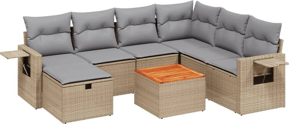 vidaXL Set canapele de grădină, 8 piese, cu perne, bej, poliratan