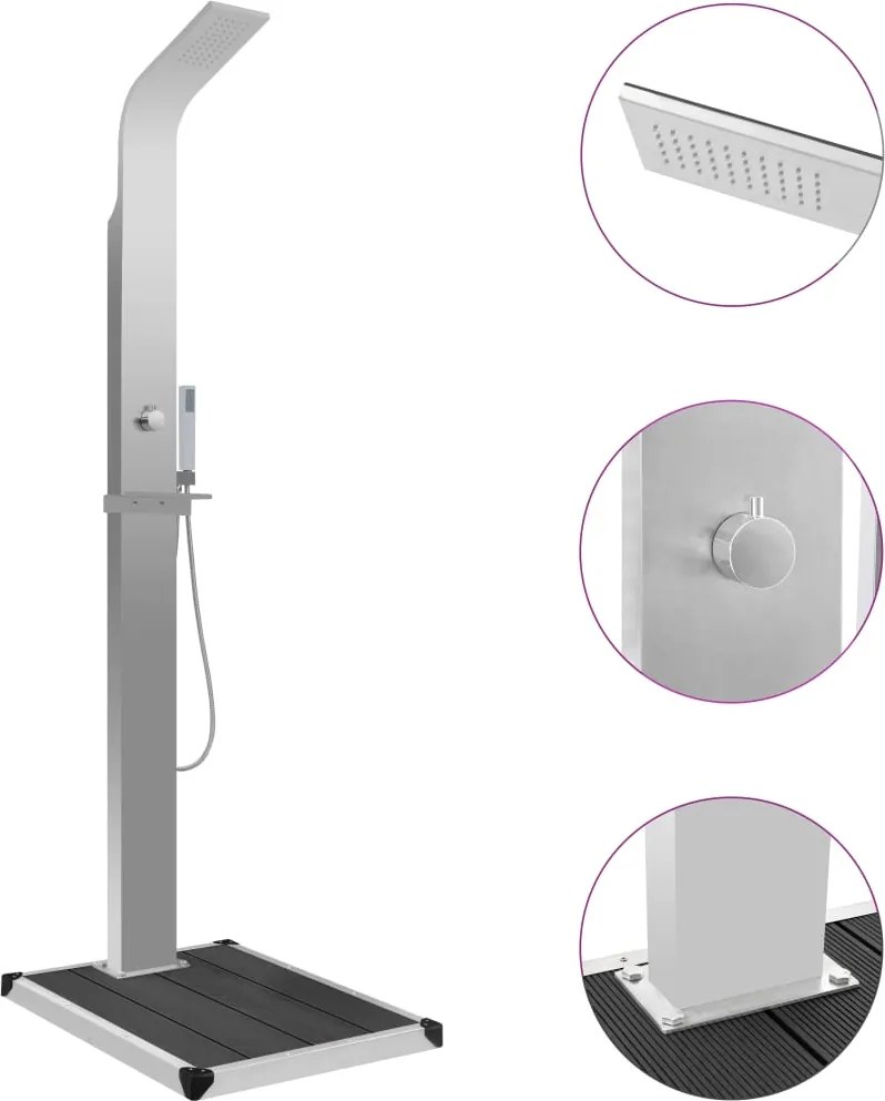 vidaXL Duș de exterior cu cădiță, WPC și oțel inoxidabil