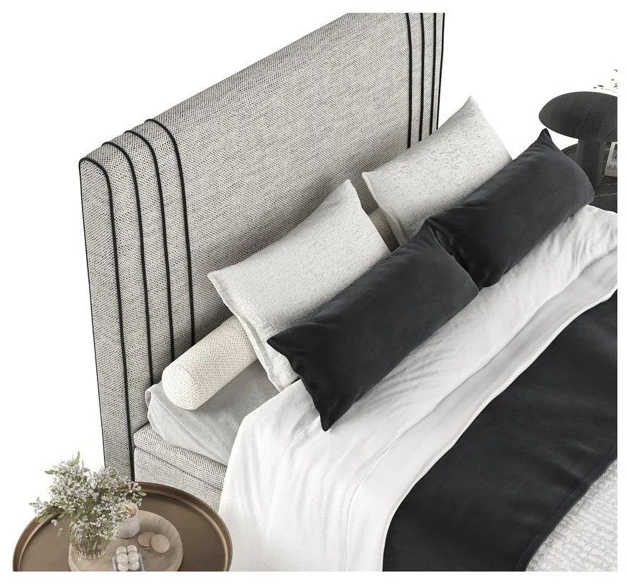 Pat matrimonial gri deschis tapițat cu spațiu de depozitare 180x200 cm Musca – Maison de Rêve