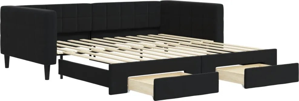 vidaXL Pat de zi cu extensie și sertare, negru, 100x200 cm, catifea