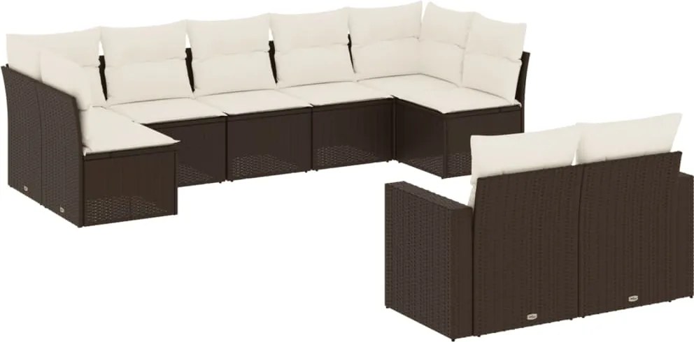 vidaXL Set canapele de grădină cu perne, 9 piese, maro, poliratan