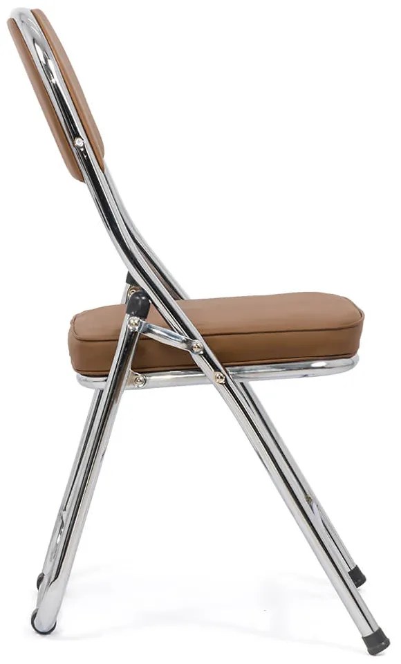 Scaun pliant maro HRC 607 din piele ecologică și cadru metalic cromat