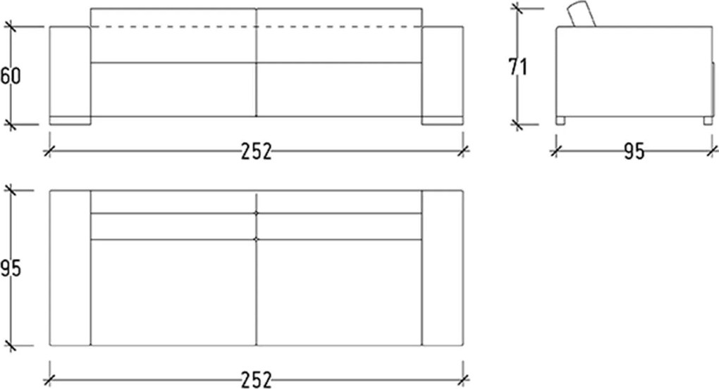 Canapea lemn masiv Uso, 252 × 71 × 95 cm