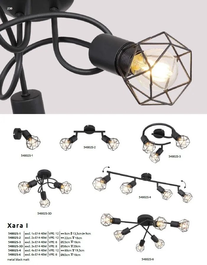 Plafoniera cu 3 spoturi design industrial XARA I negru 23cm