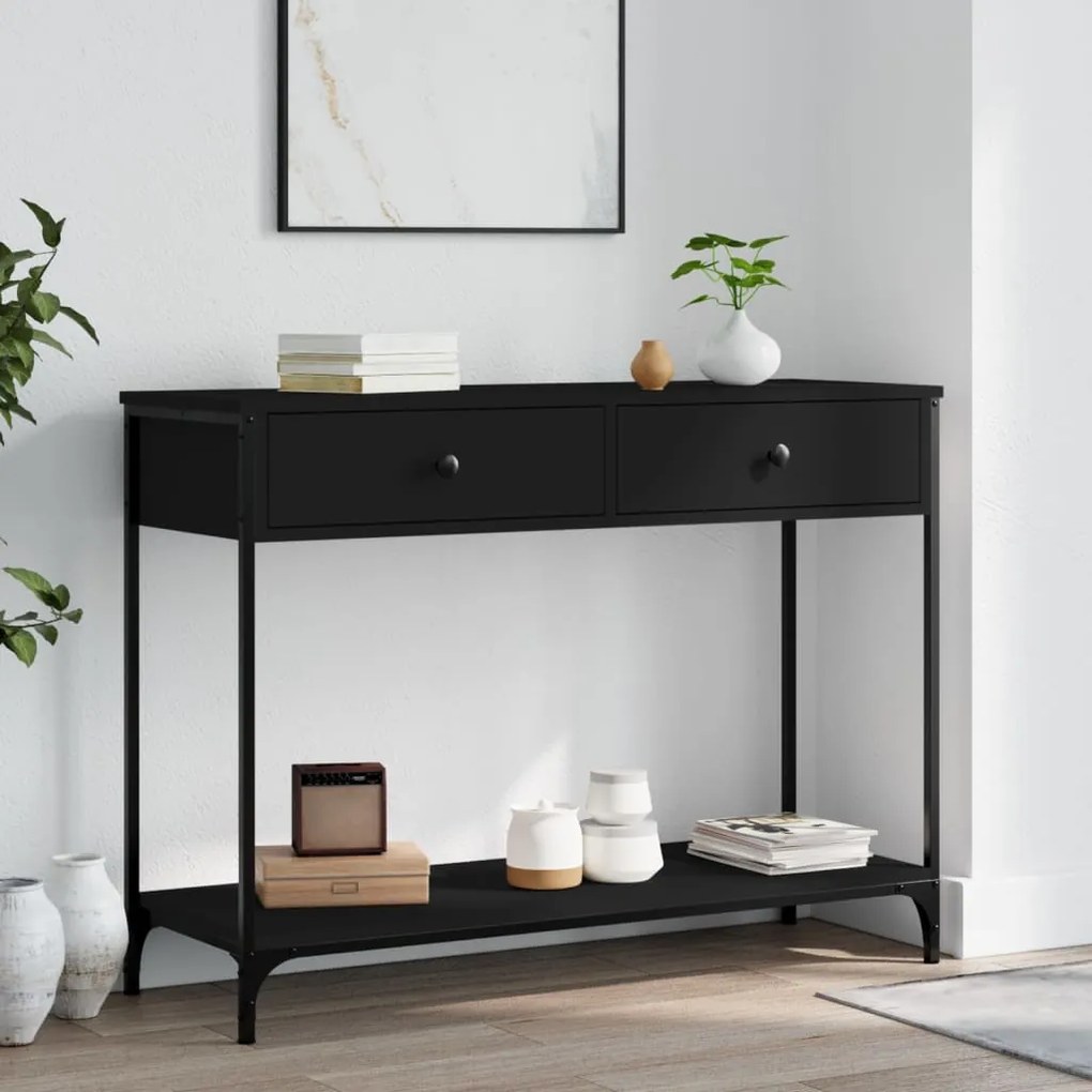 834170 vidaXL Măsuță consolă, negru, 100x34,5x75 cm, lemn compozit