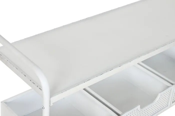 Cuier vintage de hol din metal, finisaj alb antichizat, 110×36×186 cm, „Merej"