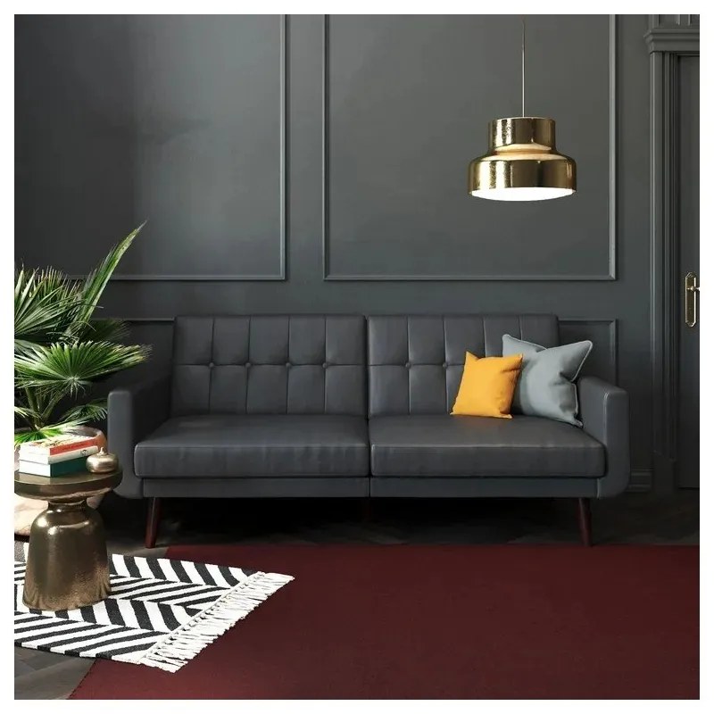 Canapea neagră extensibilă cu tapițerie din imitație de piele 200 cm Nola – Støraa