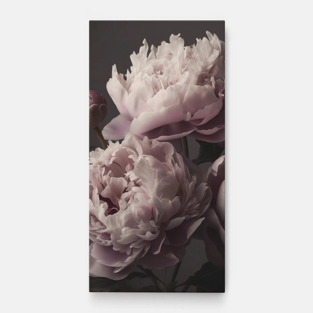Tablou Canvas, 50x100cm, Dormitor si Living, Flori, Bujori, Grey Pastel Pink Peony