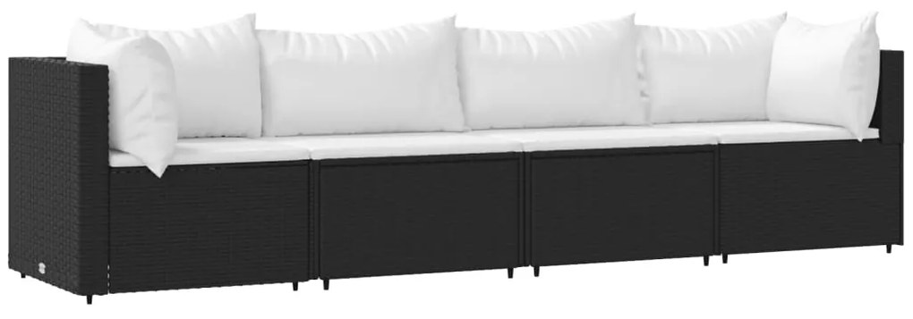 319736 vidaXL Set mobilier relaxare grădină 4 piese cu perne poliratan negru