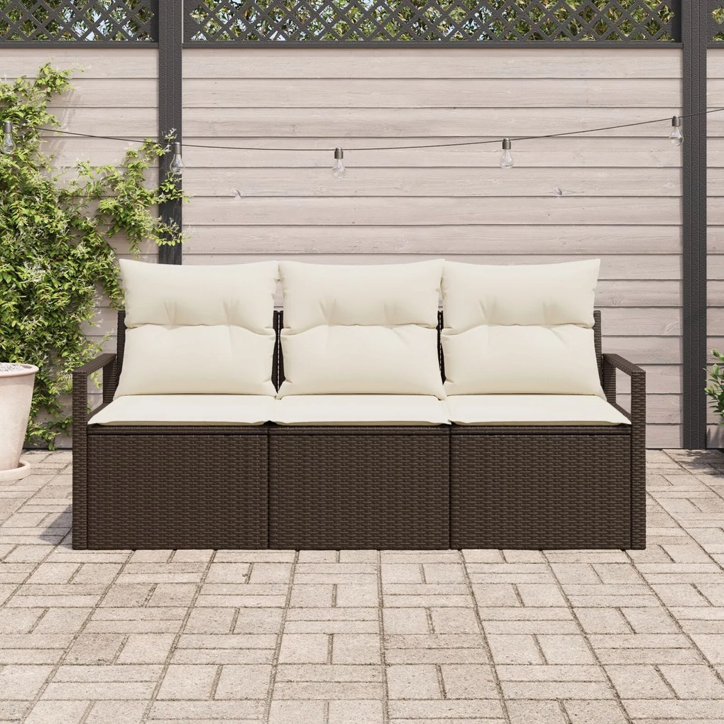 vidaXL Set de canapele pentru grădină 3 pcs Maro Rattan poli