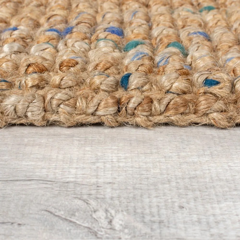 Covor tip traversă albastru/în culoare naturală țesut manual din iută 60x230 cm Jute Boucle Blue – Flair Rugs