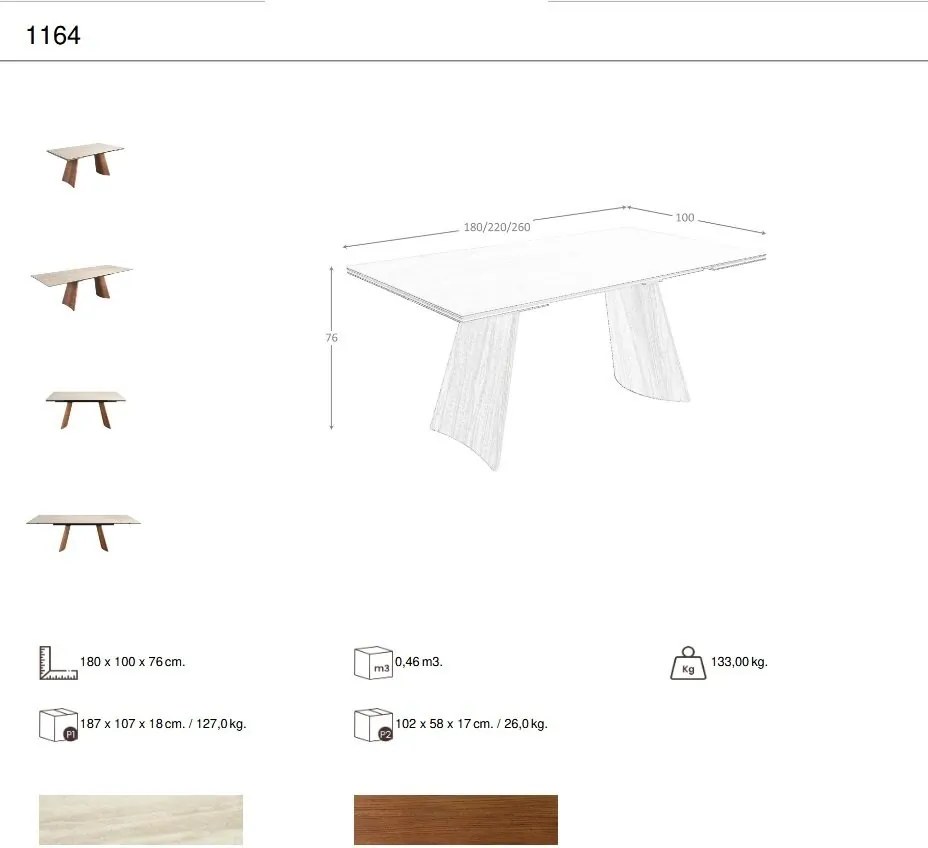 Masa extensibila cu blat din marmura portelanata 1164