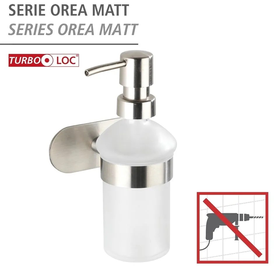 Dozator de săpun lichid argintiu mat autoadeziv din sticlă 200 ml Orea – Wenko